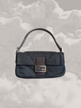FENDI Baguette Black Cashmere Shoulder Bag Y2K Handbag Crossbody